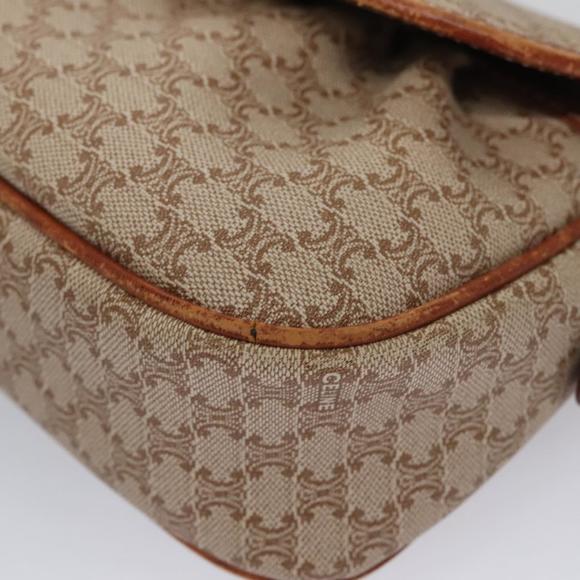 CELINE Macadam Canvas Shoulder Bag PVC Leather Beige Auth...